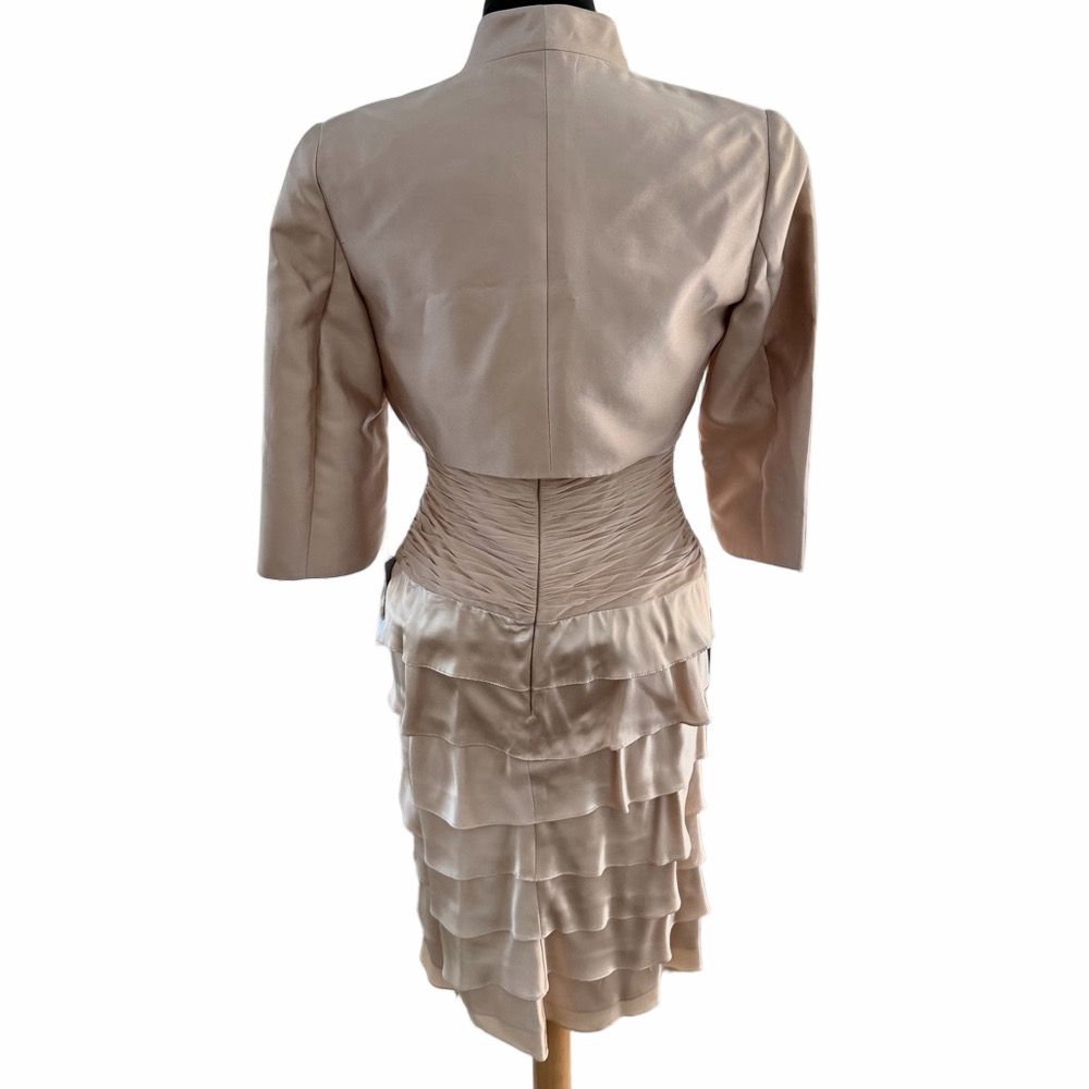ADRIANNA PAPELL Tiered Shutter Dress Silk Jacket Size 6P Champagne Strapless NEW - Picture 7 of 16